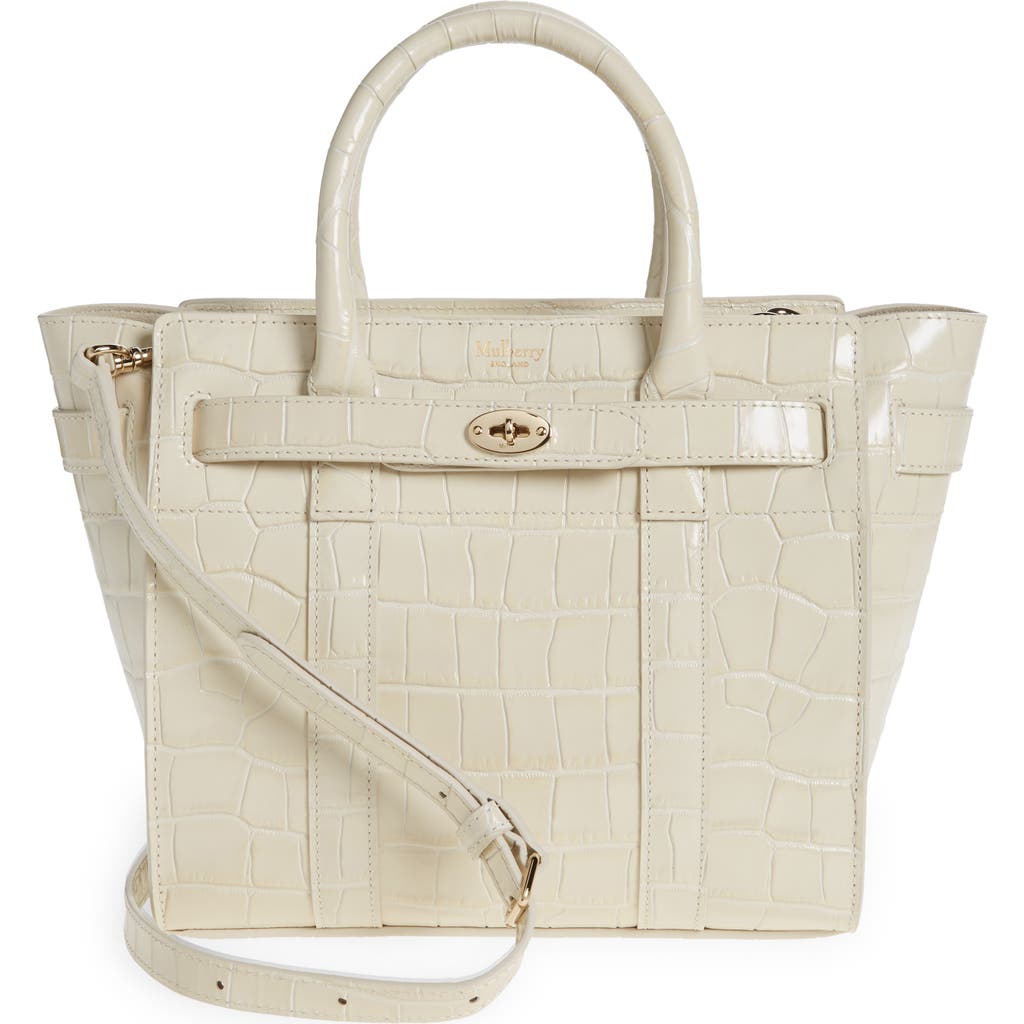 Mulberry Mini Zipped Bayswater Croc Embossed Leather Satchel In Neutral