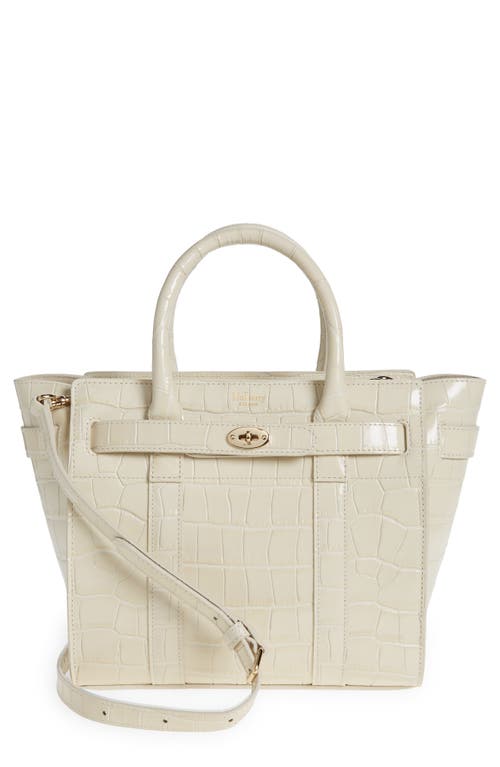 Shop Mulberry Mini Zipped Bayswater Croc Embossed Leather Satchel In Eggshell