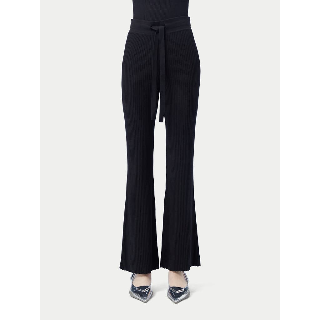 Gobi Mongolian Cashmere Drawstring Ribbed Cotton Silk Cashmere Blend Flares In Black