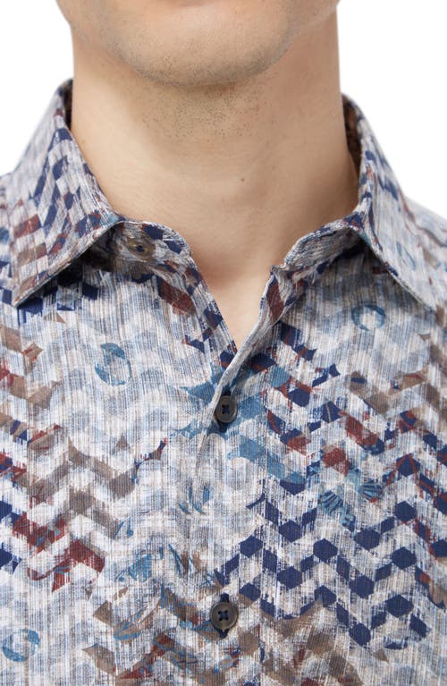 Bugatchi Axel Shaped Fit Floral Chevron Print Stretch Button-up Shirt In Caramel