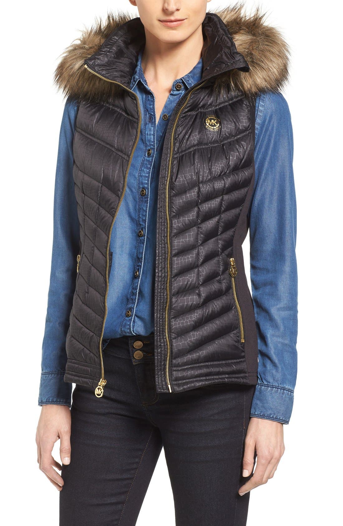 michael kors vest with fur hood