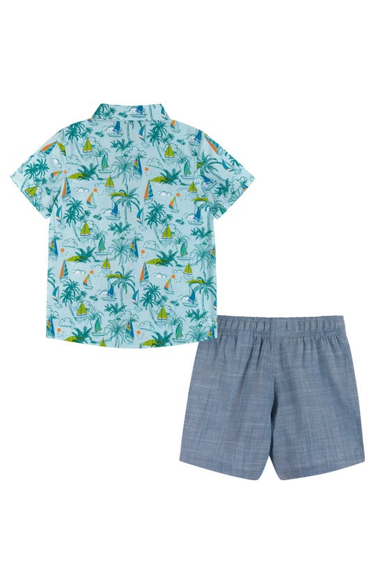 Shop Andy & Evan Kids' Tropical Button-up Shirt & Shorts Set In Aqua