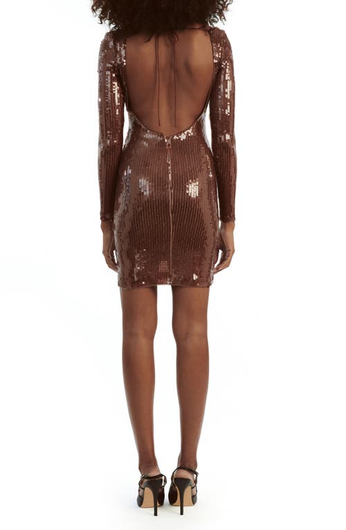 Shop Bardot Verona Sequin Long Sleeve Minidress In Chocolate