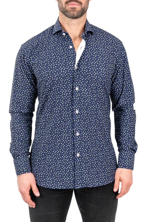 Maceoo Einstein Paisley Print Stretch Button-up Shirt In Blue