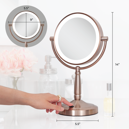 Zadro Lighted Makeup Mirror With 10x/1x Magnifications & Cordless In Rose Gold
