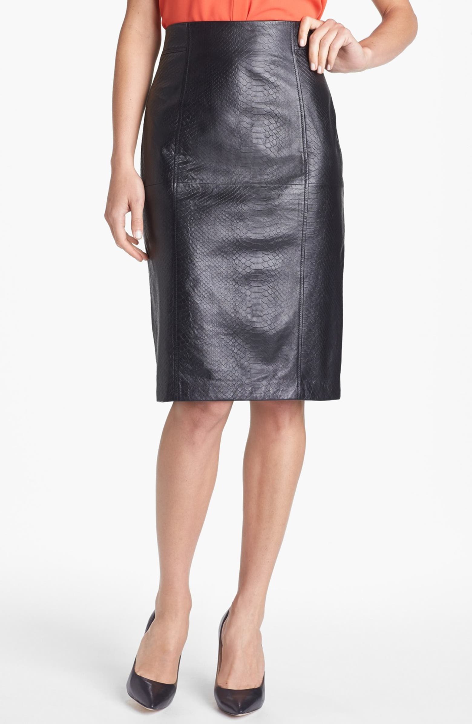 Halogen® Embossed Leather Pencil Skirt (Regular & Petite) | Nordstrom