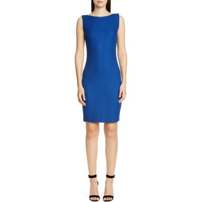 St. John Collection Gridded Texture Knit Sheath Dress, Blue