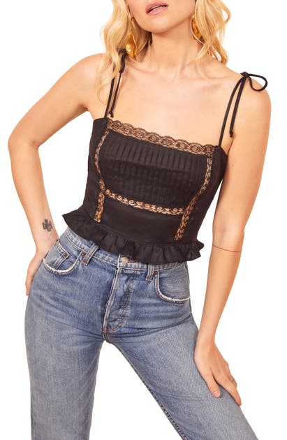 Reformation Mason Tie Strap Crop Tank Top In Black
