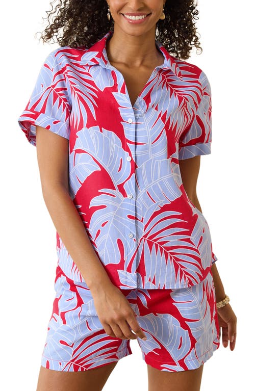 Shop Tommy Bahama Peninsula Palms Short Sleeve Linen Button-up Shirt In Surf Blue