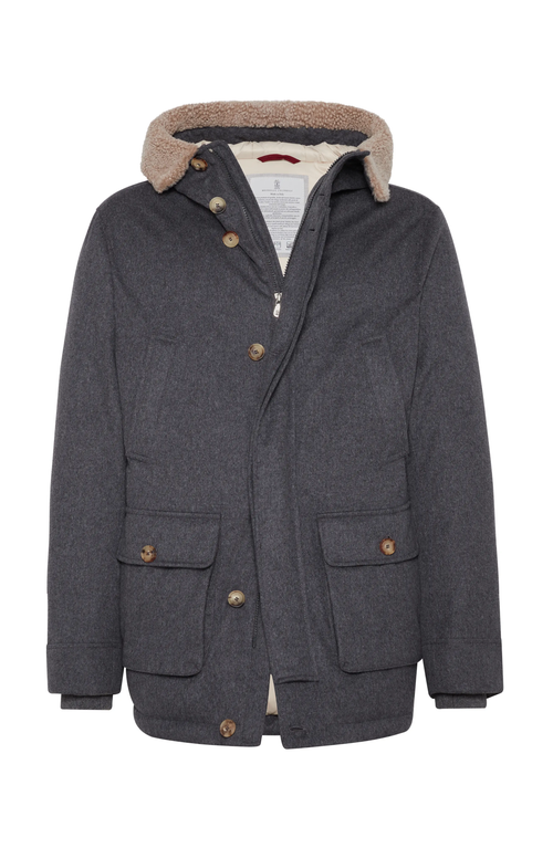 Shop Brunello Cucinelli Bonded Wool Down Parka In Grey