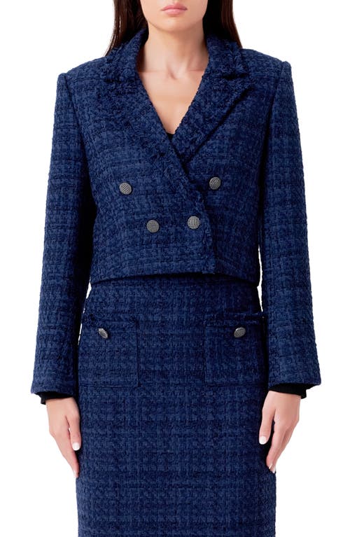 Shop Endless Rose Bouclé Tweed Jacket In Navy