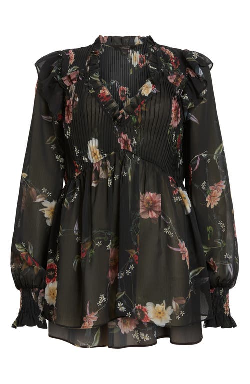 Shop Allsaints Iryna Floral Print Pleated Top In Unity Black