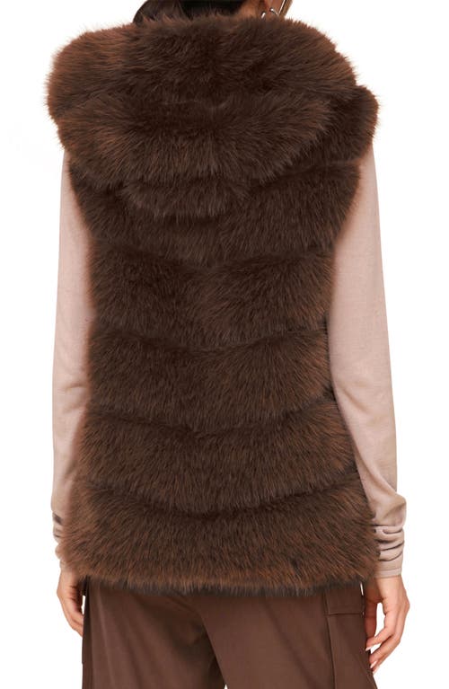 Shop Avec Les Filles Faux Fur & Faux Leather Hooded Zip Vest In Mahogany