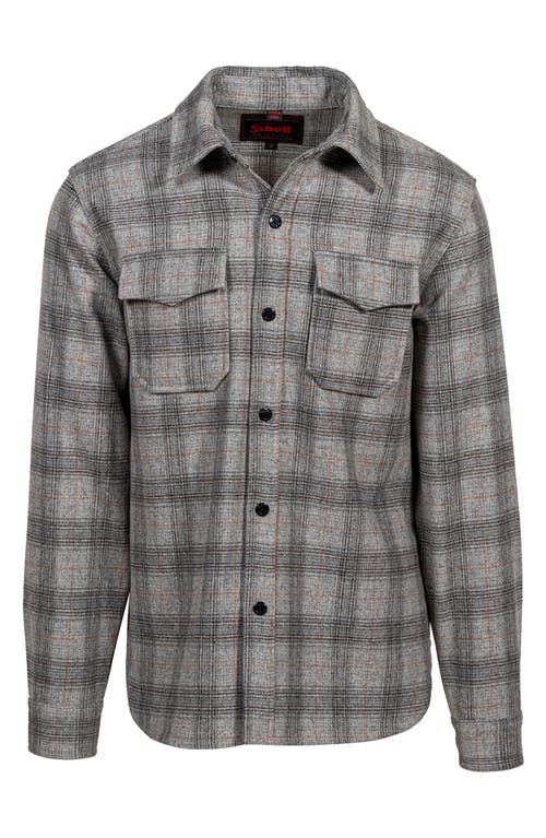 Plaid Wool Blend Button-Up Shirt Jacket in Heather Grey