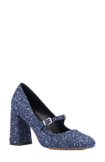 Shop New York And Company Elaine Mary Jane Pump In Navy Boucle