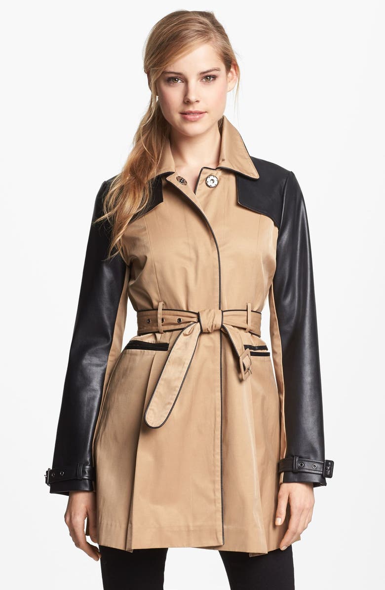 bebe Faux Leather Trim Trench Coat | Nordstrom