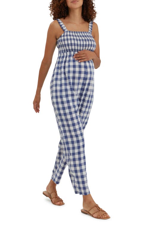 Shop Nom Maternity Marais Maternity Jumpsuit In Navy/white Plaid