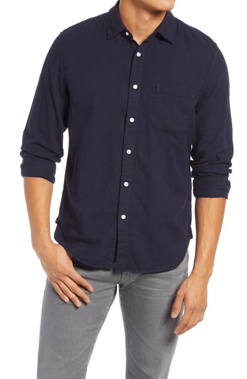KATO Slim Fit Double Gauze Organic Cotton Button-Up Shirt in Navy