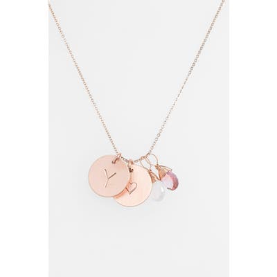 Nashelle 14K-Gold Fill Heart Disc, Moonstone & Pink Quartz Initial Necklace