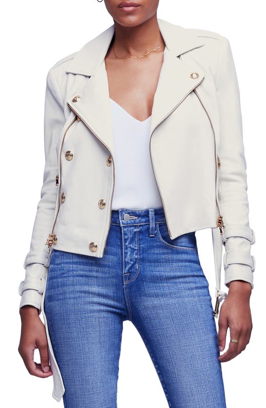 L Agence L'agence Billie Belted Leather Jacket In Ivory