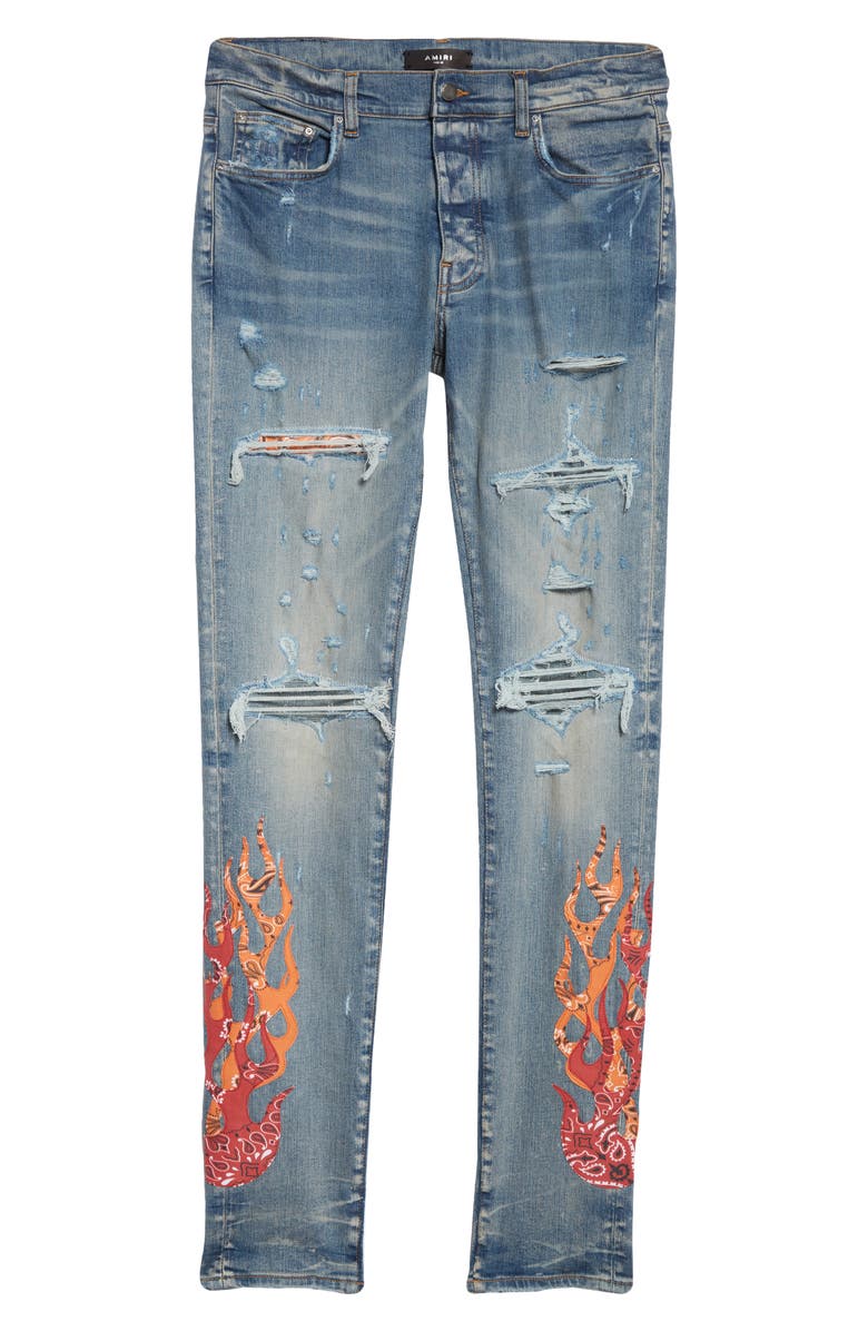 Men's Bandana Flame Thrasher Ripped Skinny Jeans