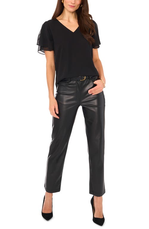 Vince Camuto V-neck Tulip Sleeve Chiffon Top In Rich Black