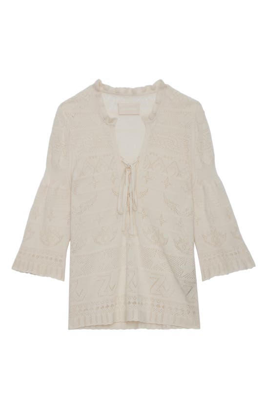 Zadig & Voltaire Taho Lace-up Pointelle Knit Sweater In Ecru