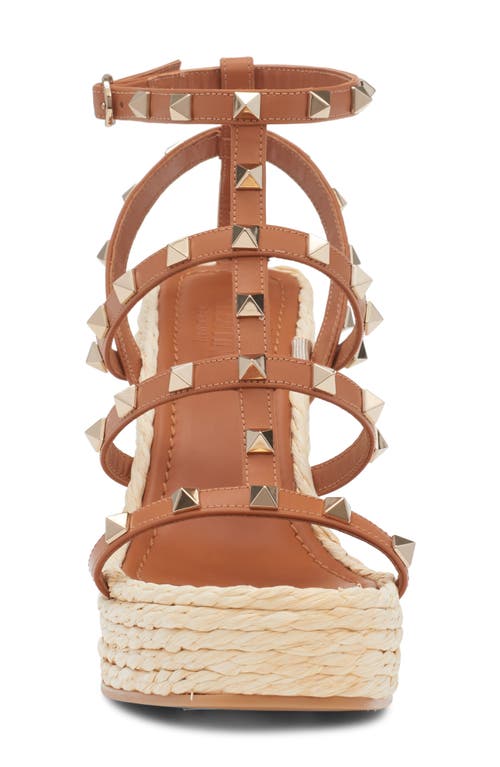 Valentino Garavani Rockstud Espadrille Wedge Sandal In Almond Beige/naturale