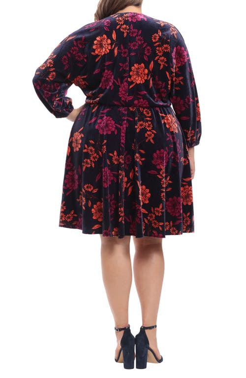 LONDON TIMES LONDON TIMES FLORAL VELVET FIT & FLARE DRESS