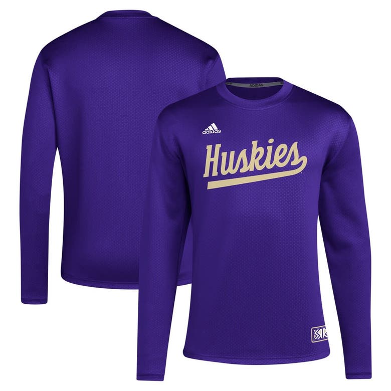 Shop Adidas Originals Adidas Purple Washington Huskies Reverse Retro Baseball Script Pullover Sweatshirt