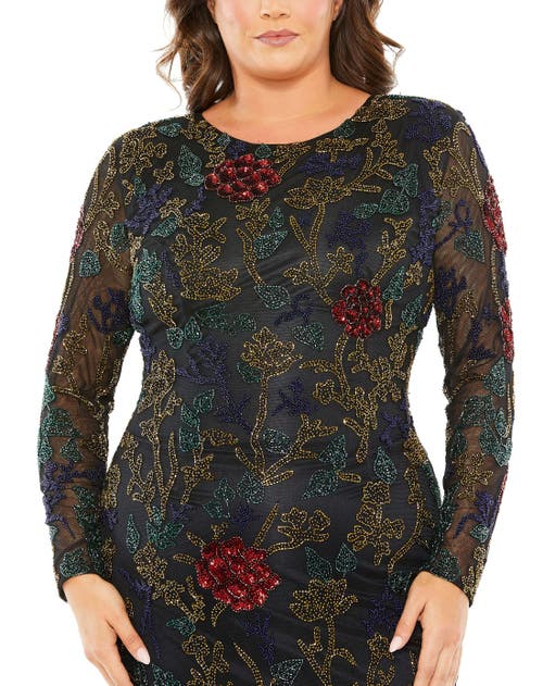 Mac Duggal High Neck Beaded Embellished Gown In Black Multi