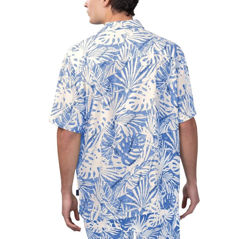 Shop Margaritaville Tan Detroit Lions Sand Washed Monstera Print Party Button-up Shirt In Cream