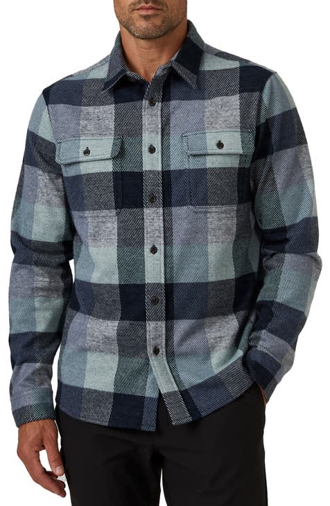 Blue and white Flannel Shirt-MN FL SHT 4400-Neck-16.5