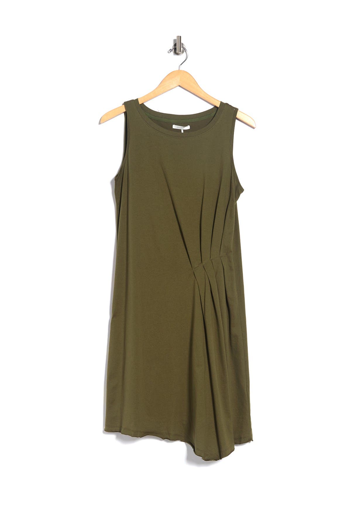 Stitchdrop Pleated Asymmetrical Hem Sleeveless Dress In Dark Green1