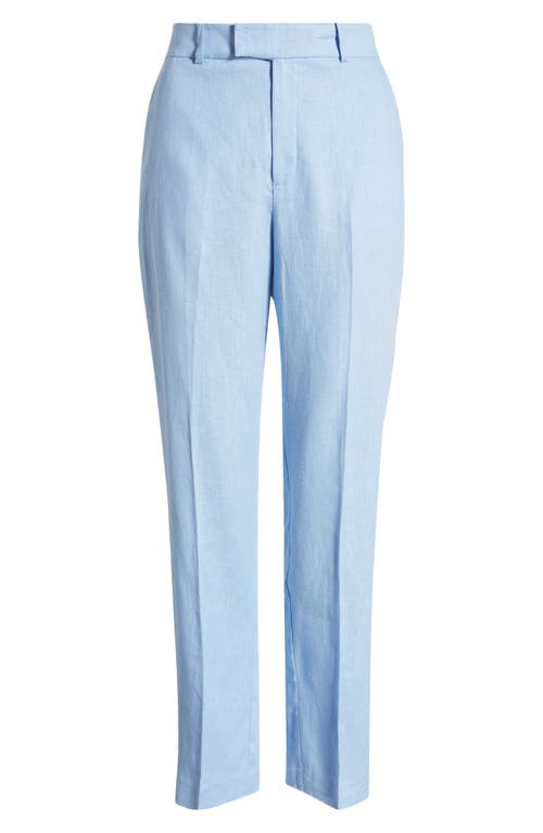 Shop Mango Straight Leg Linen Pants In Pastel Blue