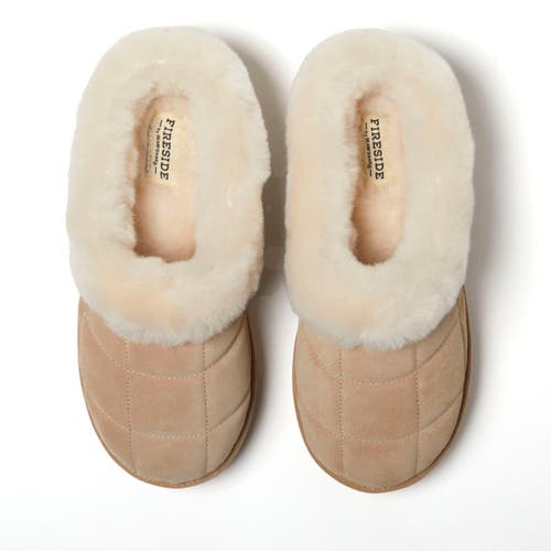 Dearfoams Fireside By Women's Bendigo Genuine Shearling Quilted Platform Clog In Sand