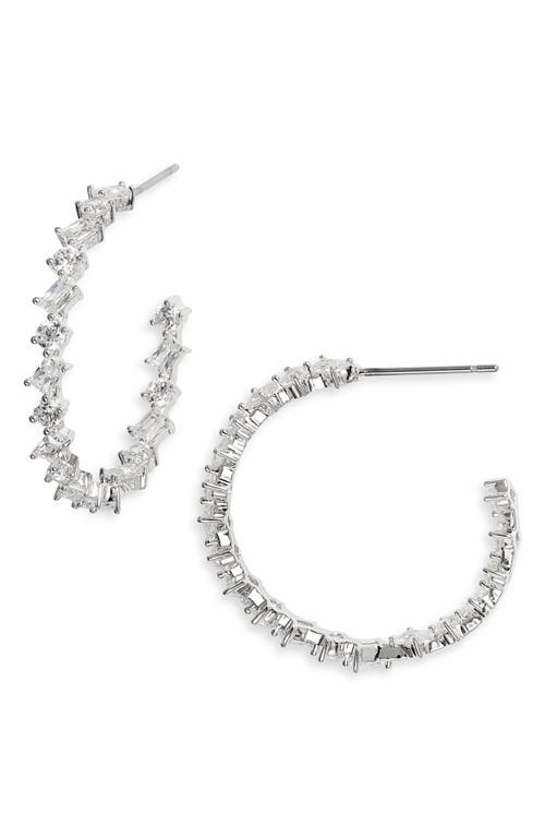 Nordstrom Cubic Zirconia Inside Out Hoop Earrings in Clear- Silver at Nordstrom