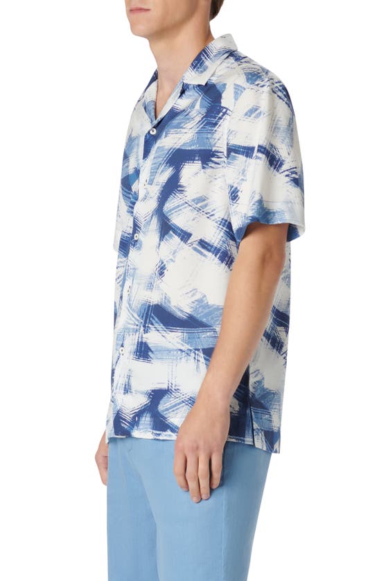 Shop Bugatchi Orson Abstract Print Lyocell Camp Shirt In Navy