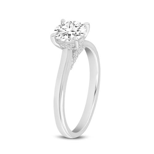 ASANY LOVE GROWN COLLECTION LUVMYJEWELRY 14K WHITE GOLD ROUND CUT LAB GROWN DIAMOND HIDDEN HALO ENGAGEMENT RING 