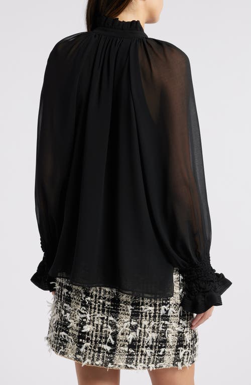 Kobi Halperin Effie Shirred Ruffle Neck Chiffon Top In Black
