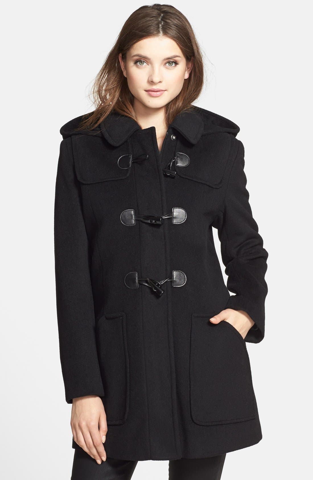 Larry Levine Removable Hood Wool Blend Duffle Coat Nordstrom