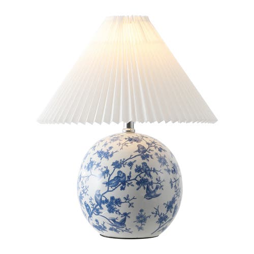 Jonathan Y Shishen Cottage Classic Chinoiserie Ceramic Orb Led Table Lamp With Pleated Shade In White/blue