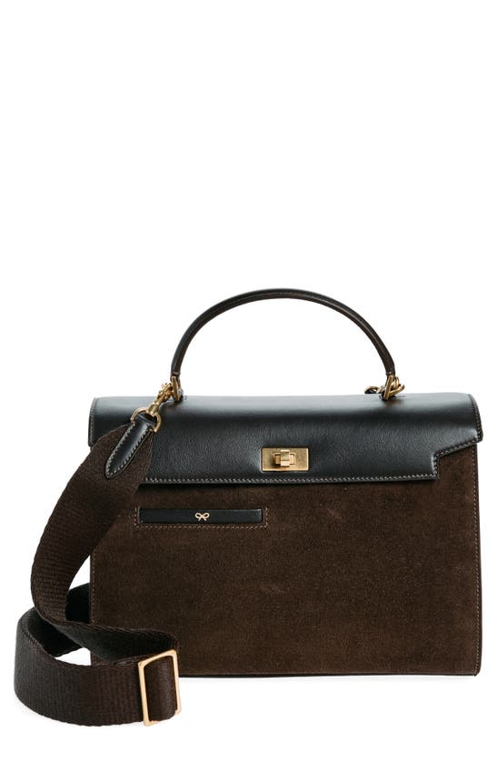 Shop Anya Hindmarch Mortimer Suede & Leather Top Handle Bag In Espresso/ Truffle