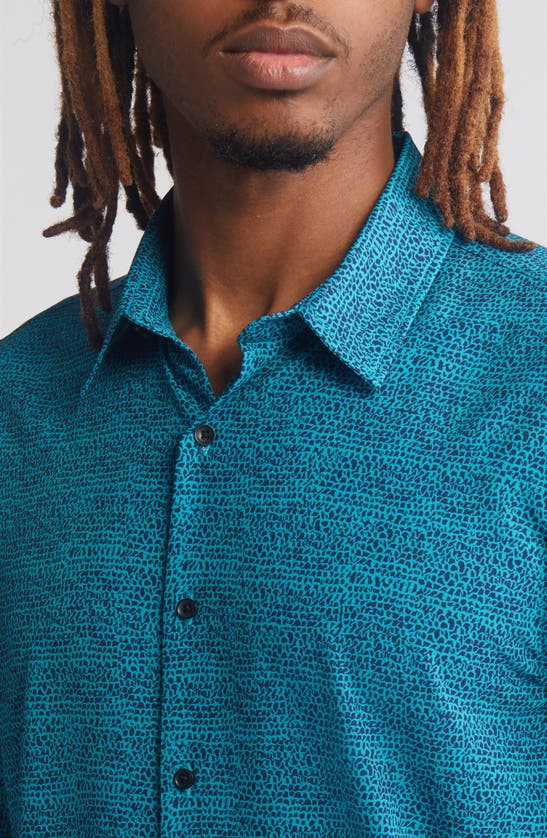 Shop Open Edit Button-up Shirt In Navy- Teal Scribble