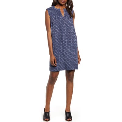 Petite Caslon Smocked Shift Dress, Blue