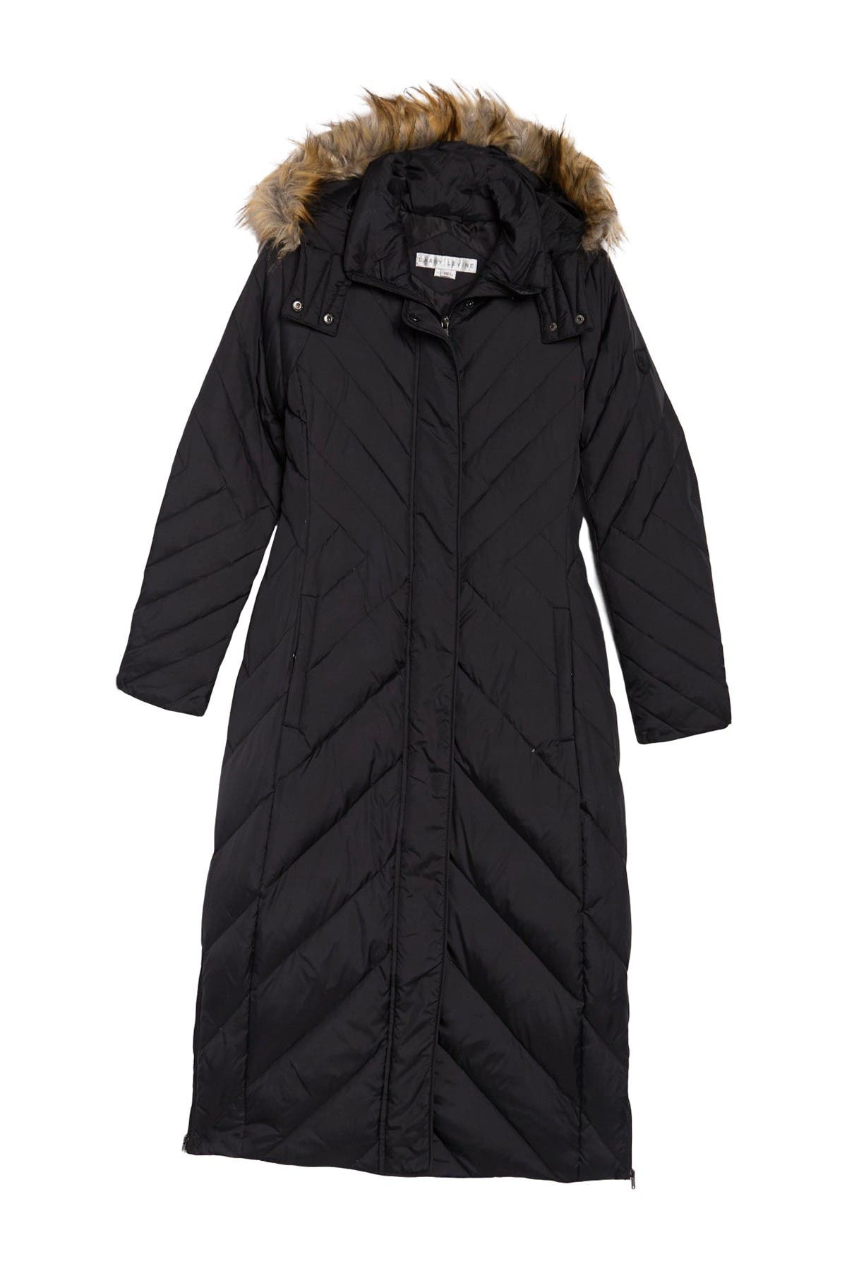 Quilted Down Feather Faux Fur Hood Coat 