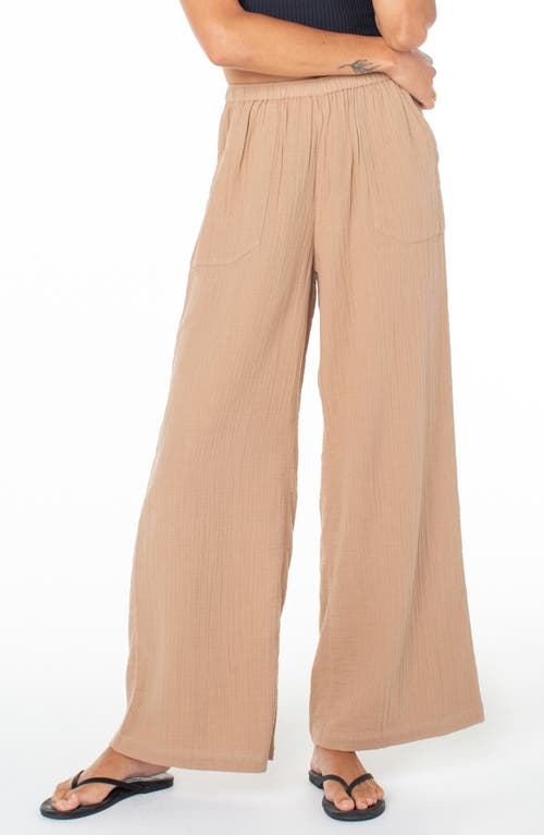 Shop Roxy What A Vibe Wide Leg Organic Cotton Gauze Pants In Amphora