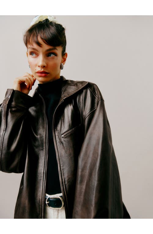 Shop Reformation Veda Marco Oversize Leather Bomber Jacket In Pitstop