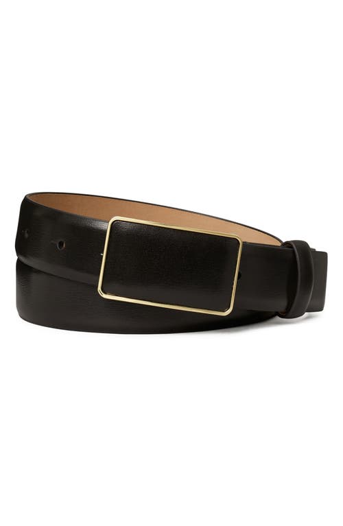 Shop Tory Burch Plate Buckle Leather Belt In Black/gold