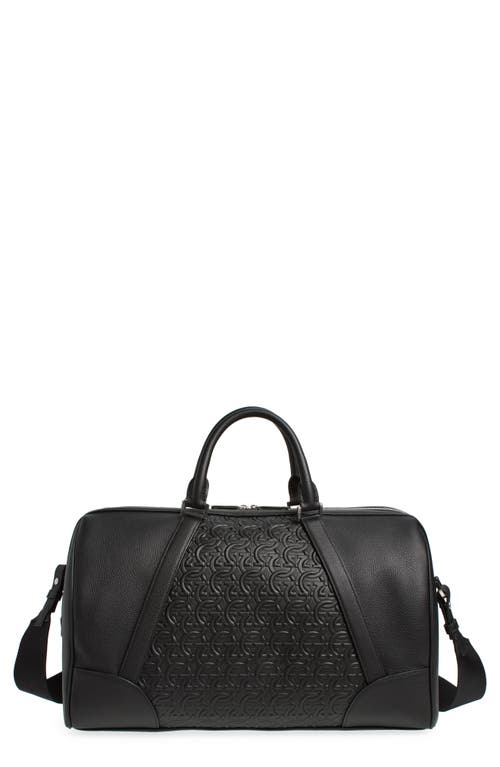 Shop Ferragamo Gancini Embossed Leather Duffle Bag In Nero